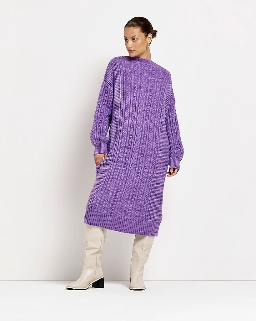River Island Womens Purple Knit Cable Jumper Midi Dress