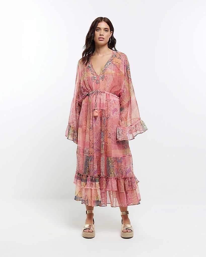 River Island Womens Pink Print Long Sleeve Maxi Dress