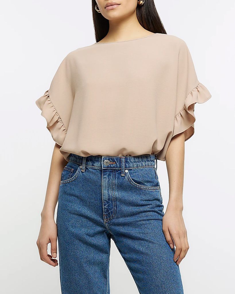 River Island Womens Brown Frill Detail T-Shirt