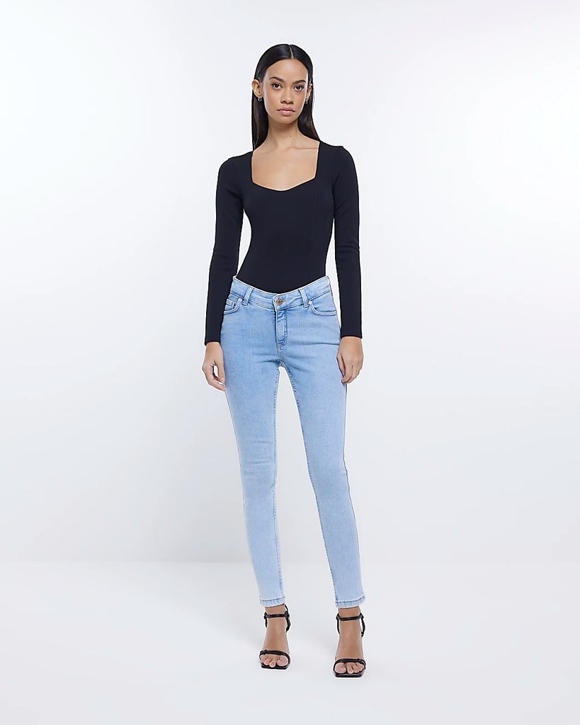 Womens Blue Low Rise Skinny Jeans