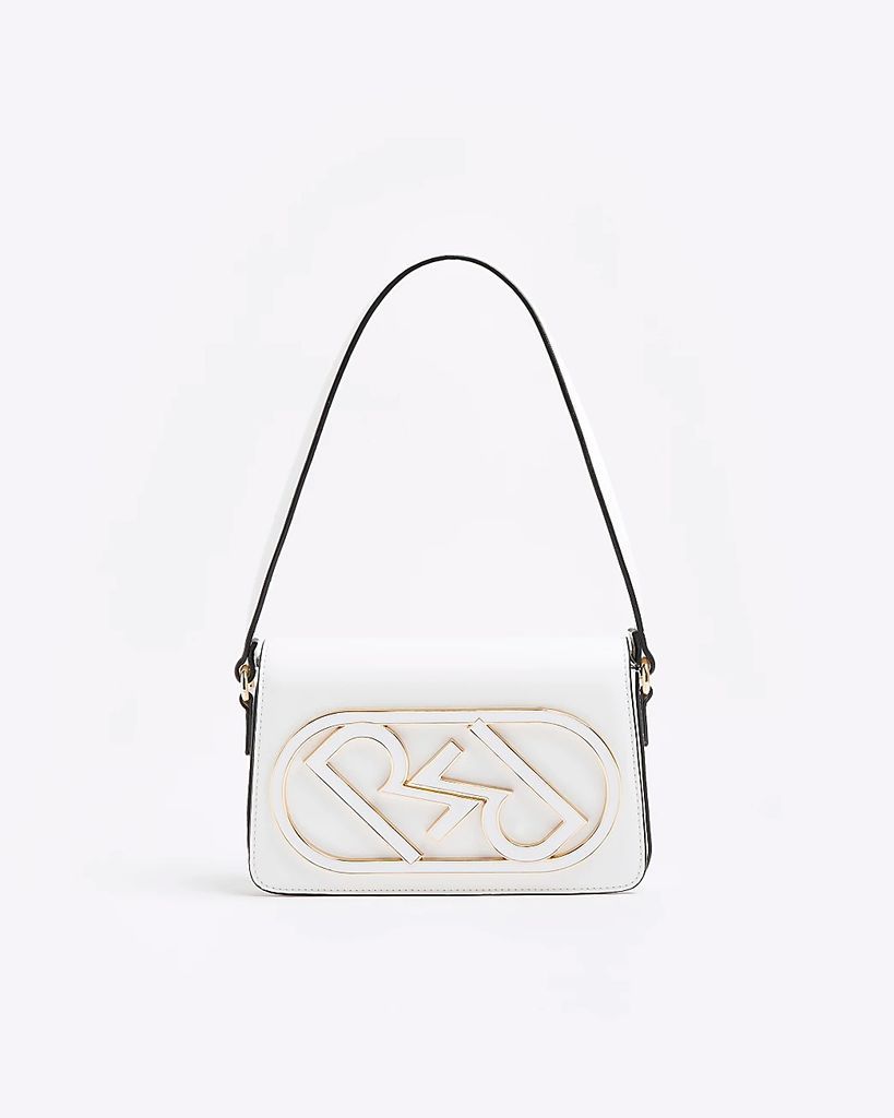 River Island Womens White Enamel Logo Shoulder Bag