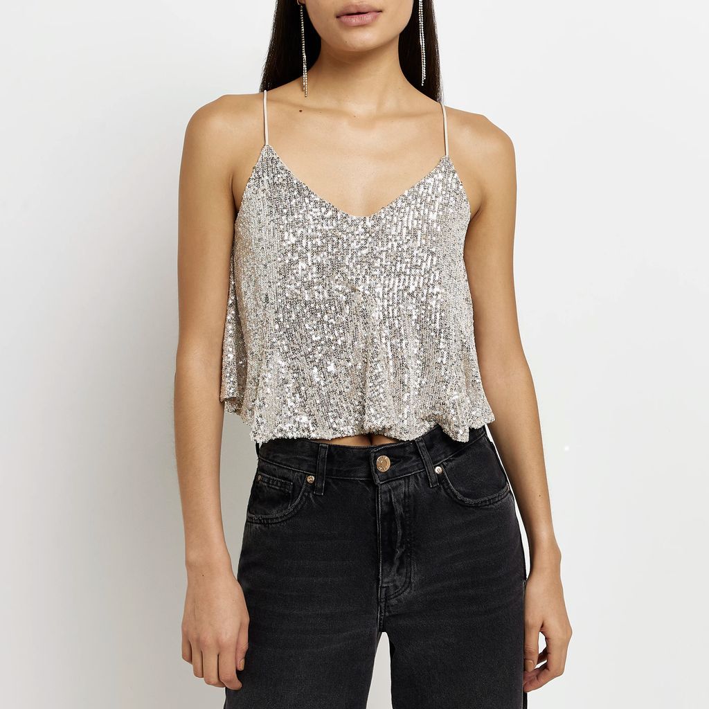 Womens Gold Sequin Cami Top