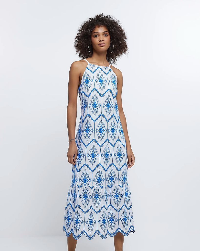Womens Blue Print Cami Midi Dress