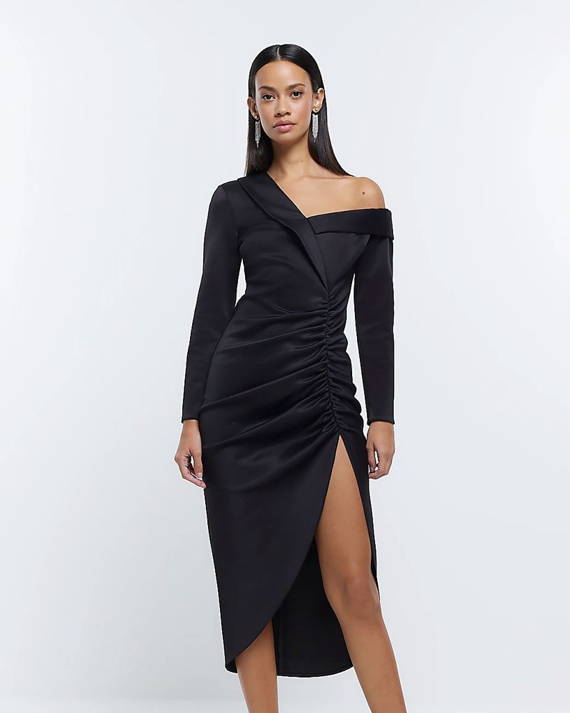 River Island Womens Black Split Bodycon Midi Dress