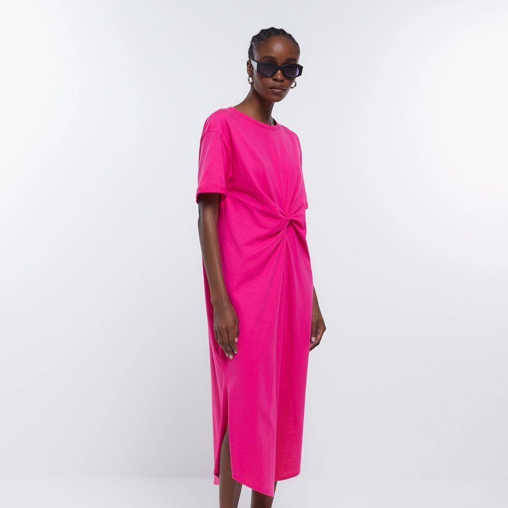 River Island Womens Pink Twist Detail T-Shirt Midi Dress