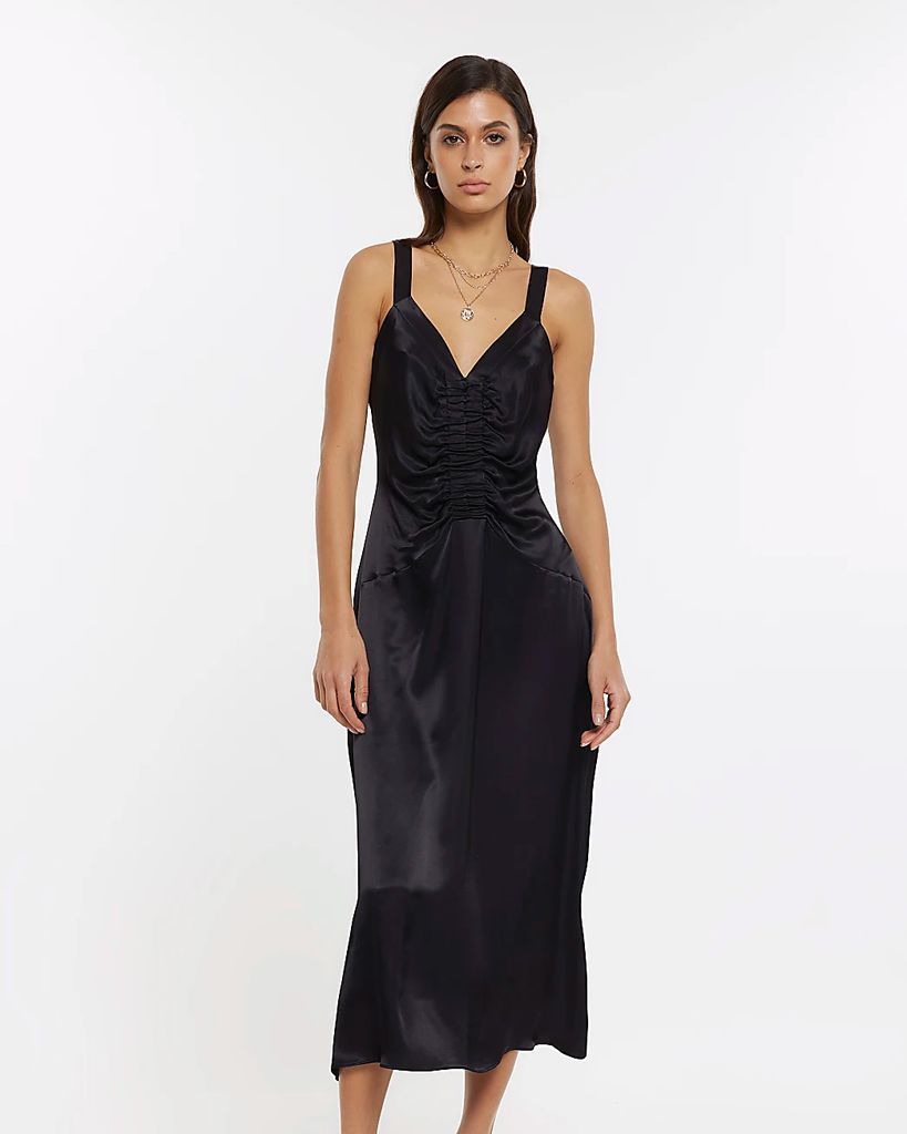 Womens Black Ri Studio Ruched Slip Midi Dress