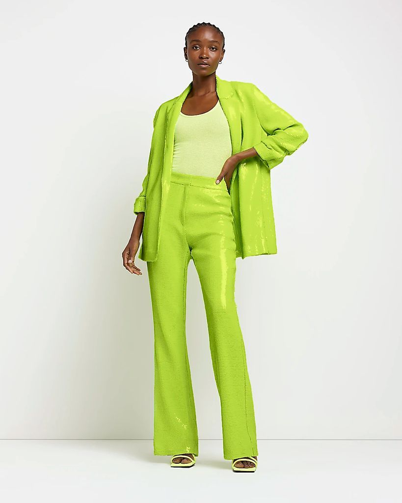 Womens Green Green Sequin Flared Trousers