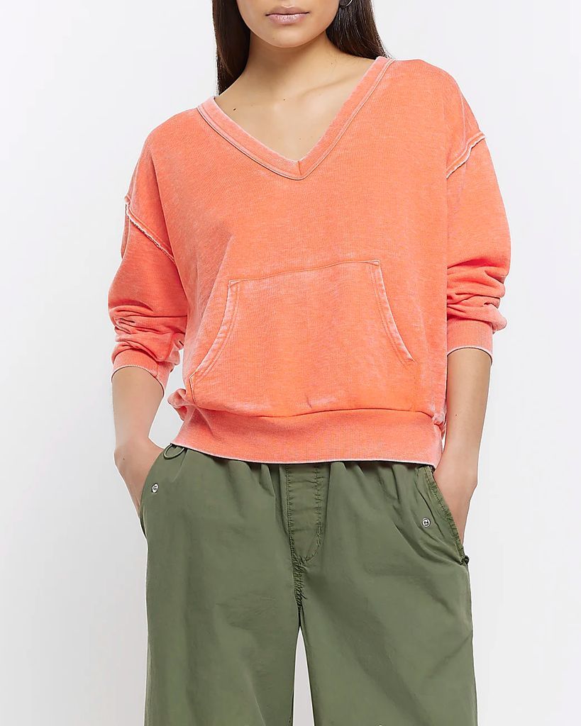 River Island Womens Orange V-Neck Sweatshirt