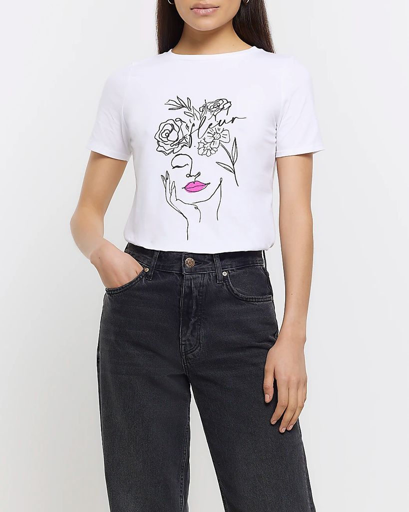 River Island Womens White Graphic Print T-Shirt