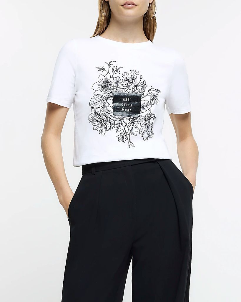 Womens White Graphic Print T-Shirt