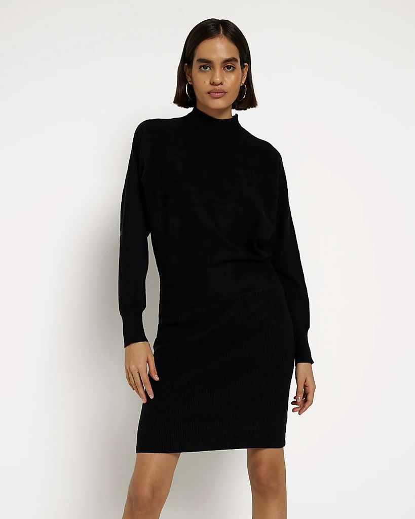 River Island Womens Black Knit Long Sleeve Jumper Mini Dress