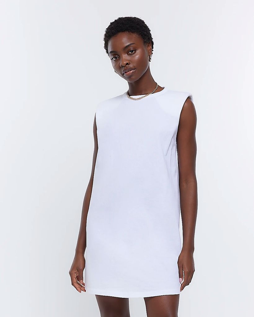 River Island Womens White Shoulder Pad T-Shirt Mini Dress