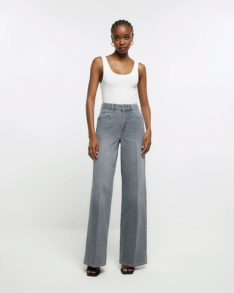 River Island Womens Grey Tailored Wide Leg Jeans
