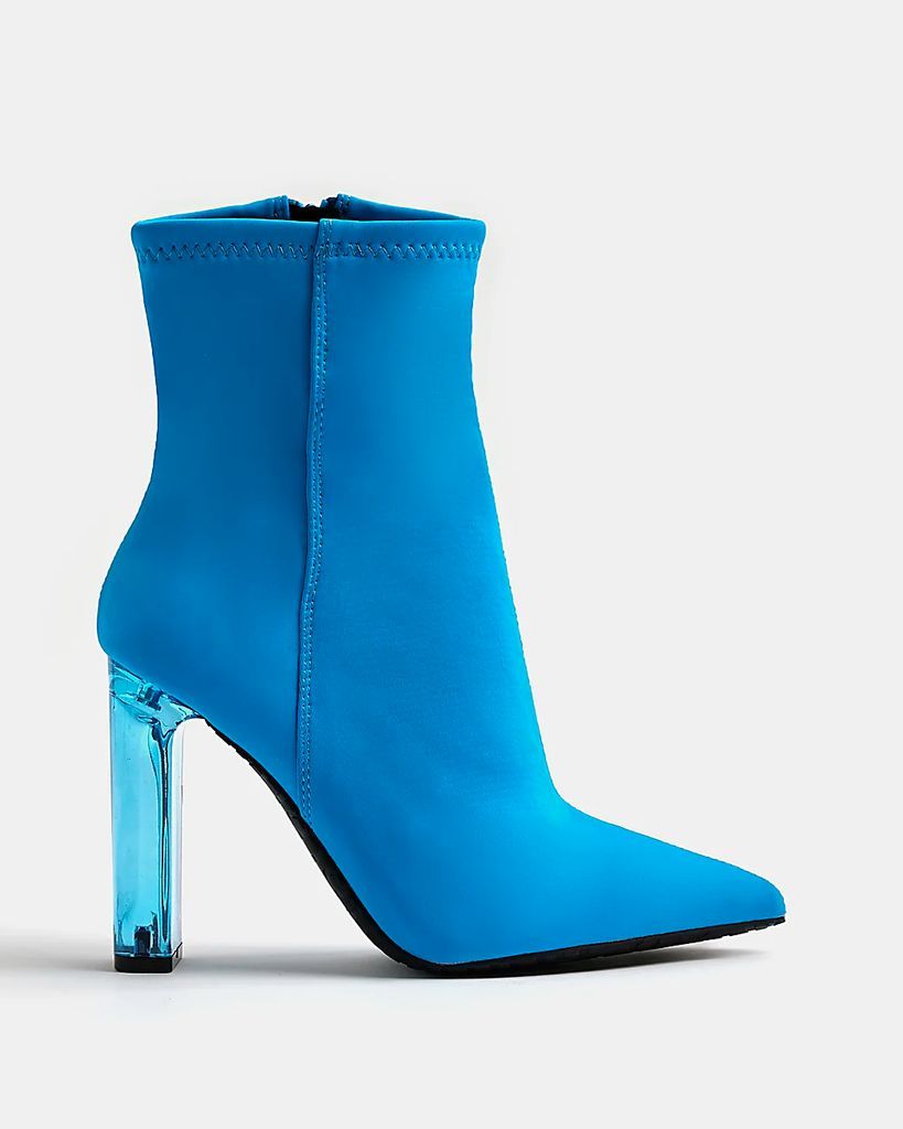 Womens Blue Perspex Heel Ankle Boots