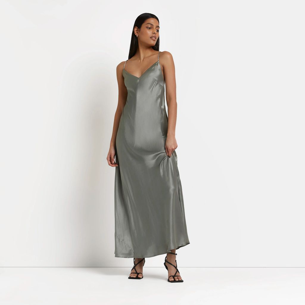 Womens Khaki Backless Slip Maxi Dress