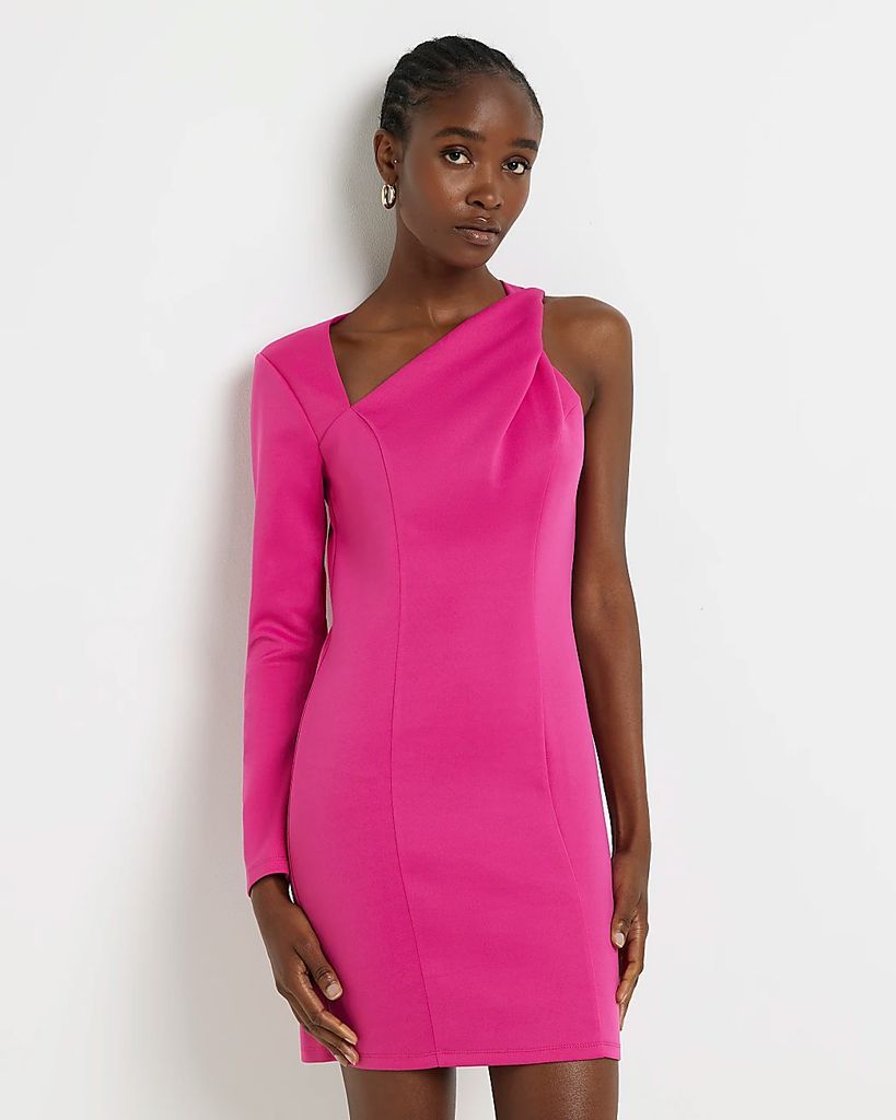 Womens Pink Scuba Twist Shoulder Bodycon Mini Dress