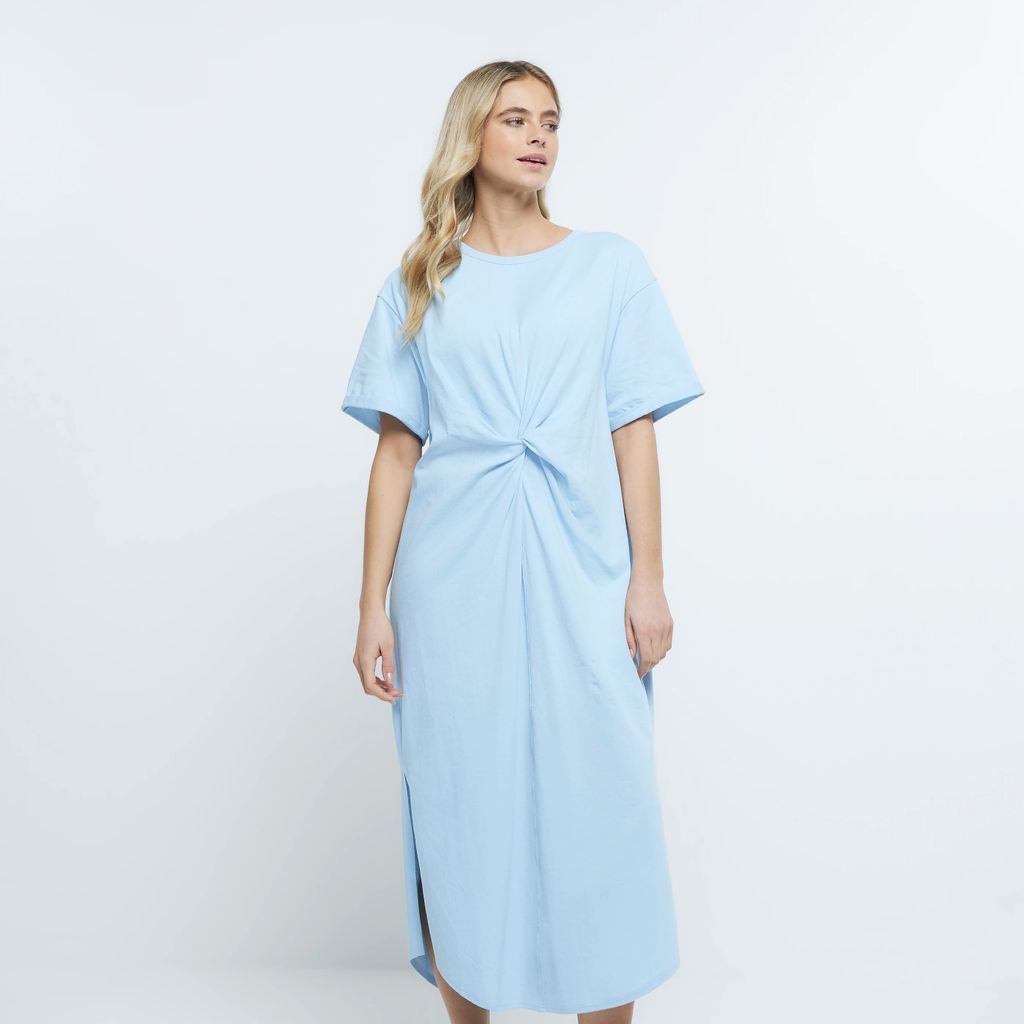 River Island Womens Blue Twist Detail T-Shirt Midi Dress