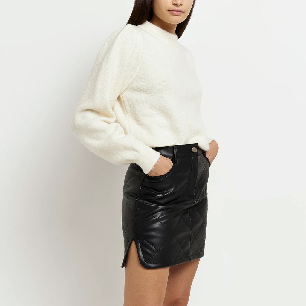 Womens Black Faux Leather Quilted Mini Skirt