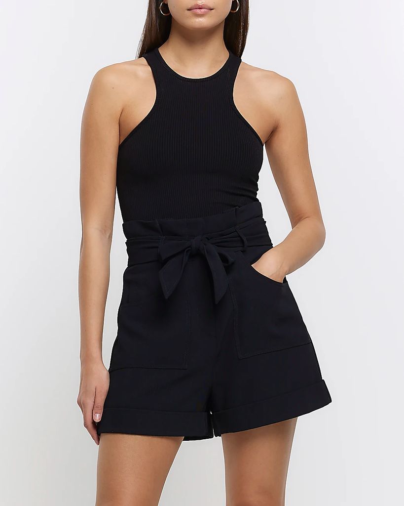 Womens Black Tie Front Shorts