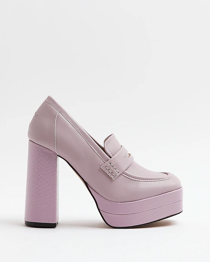 Womens Purple Platform Heeled Loafers