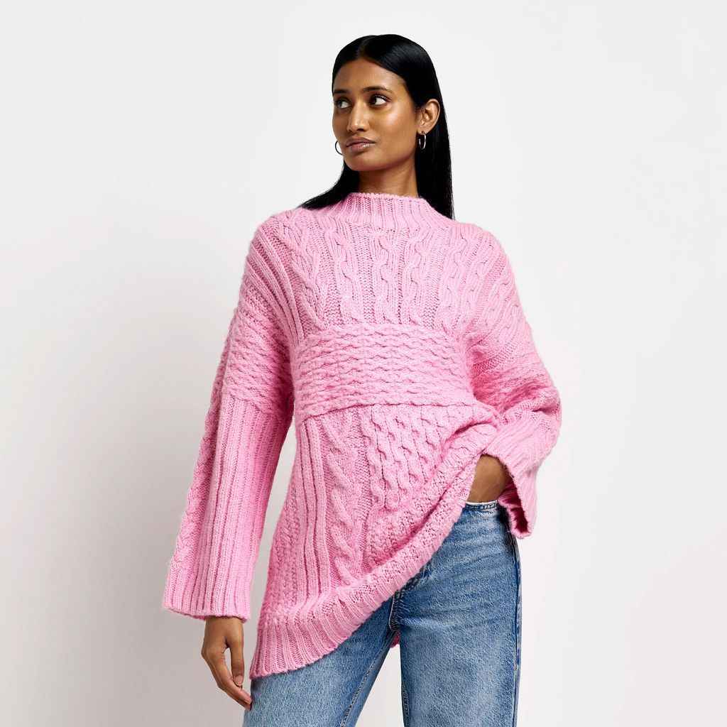 Womens Pink Oversized Cable Jumper