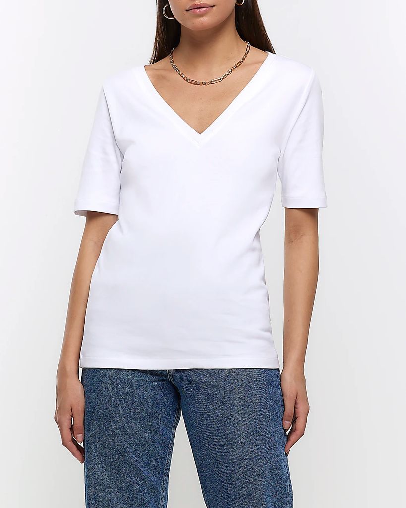 Womens White V Neck T-Shirt