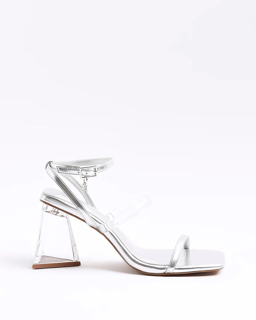 Womens Silver Perspex Heeled Sandals