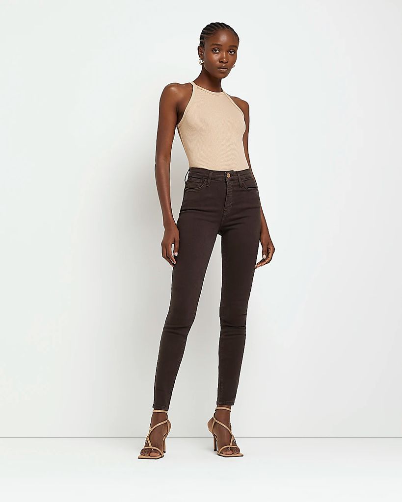 River Island Womens Brown High Waisted Bum Sculpt Skinny Jeans