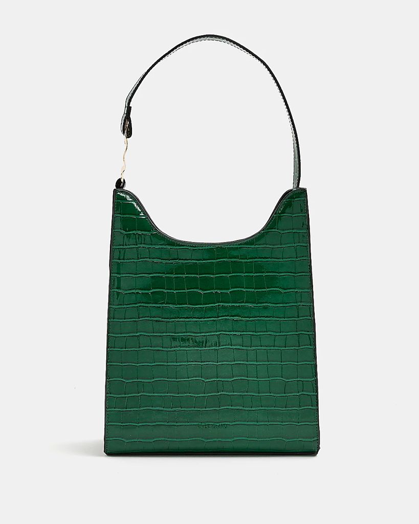 Womens Green Animal Print Box Shoulder Bag
