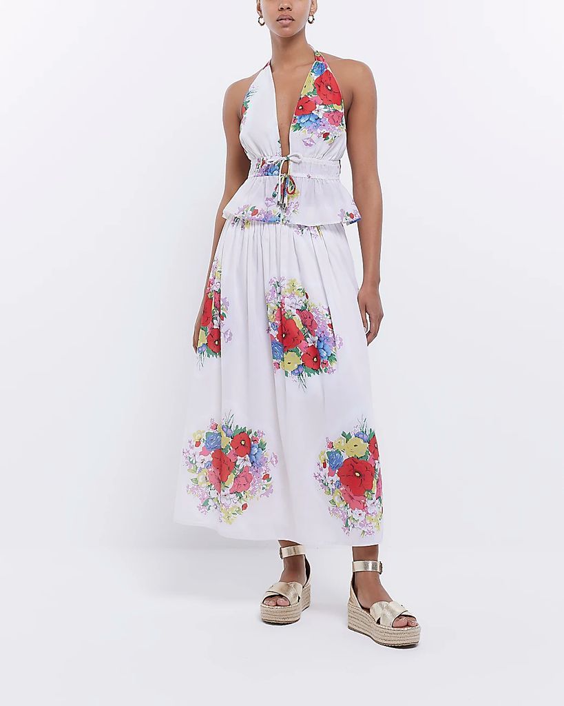 River Island Womens White Floral Maxi Skirt