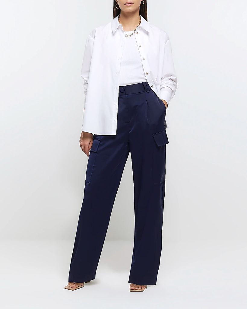 Womens Navy Satin Utility Trousers