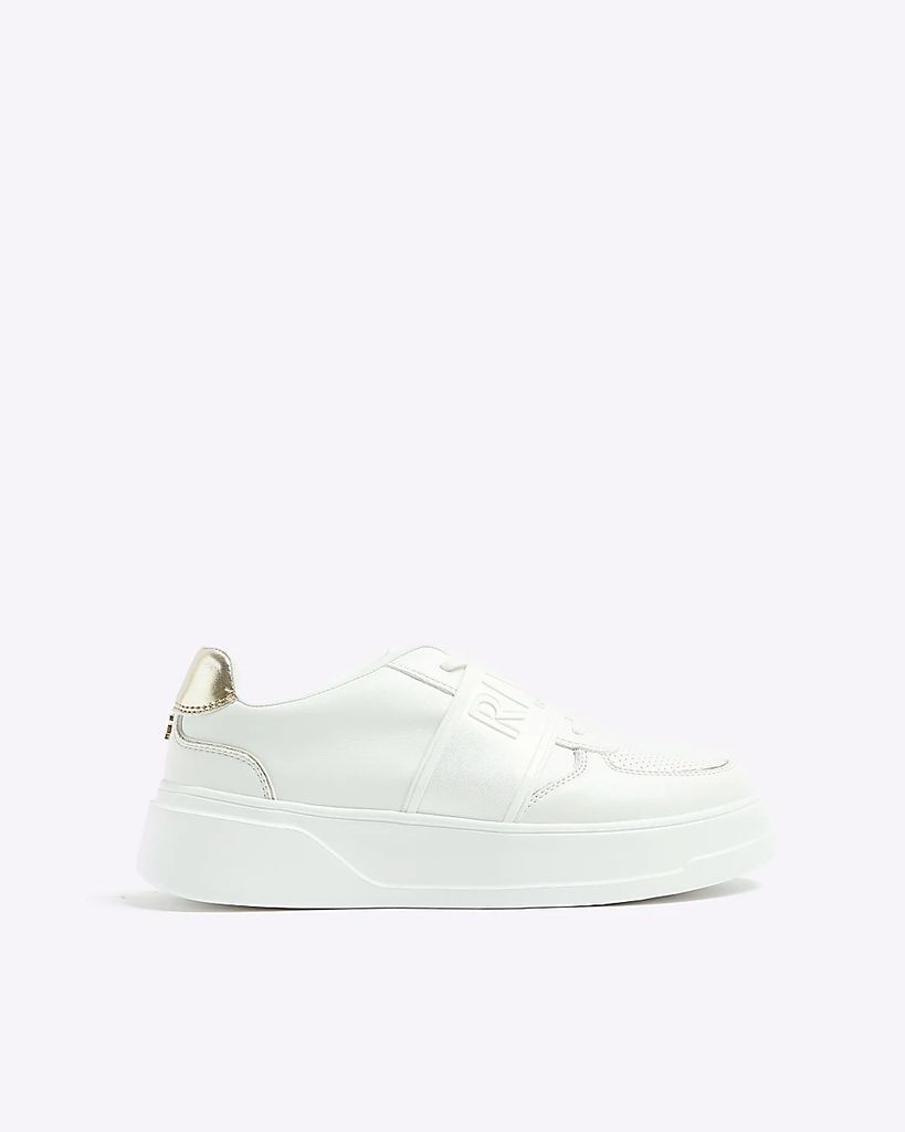 Womens White Elastic River Branded Trainers