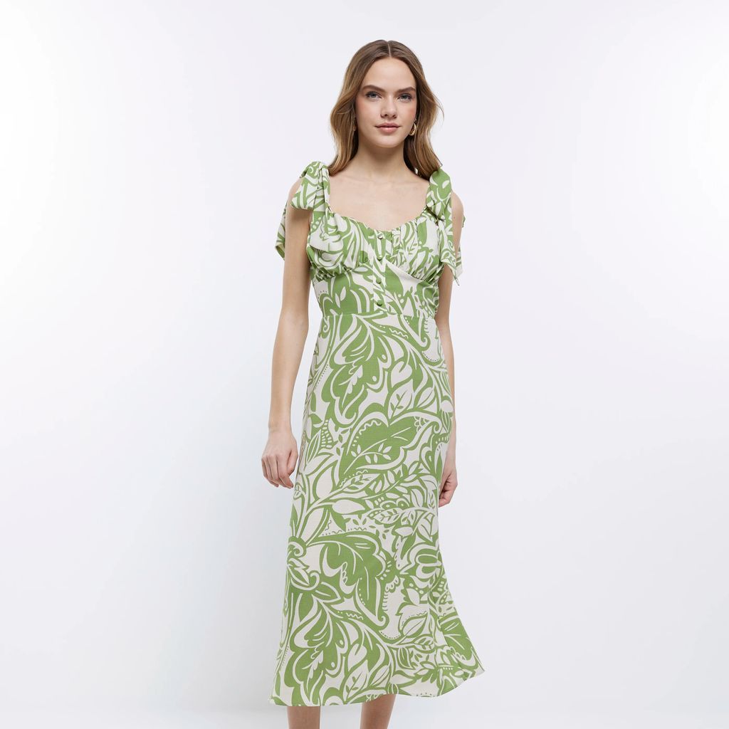 Womens Green Printed Bodycon Midi Dress