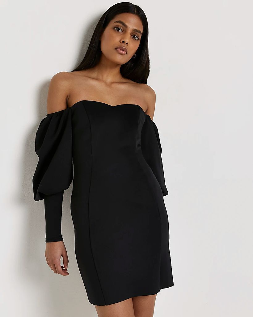 Womens Black Bardot Bodycon Mini Dress