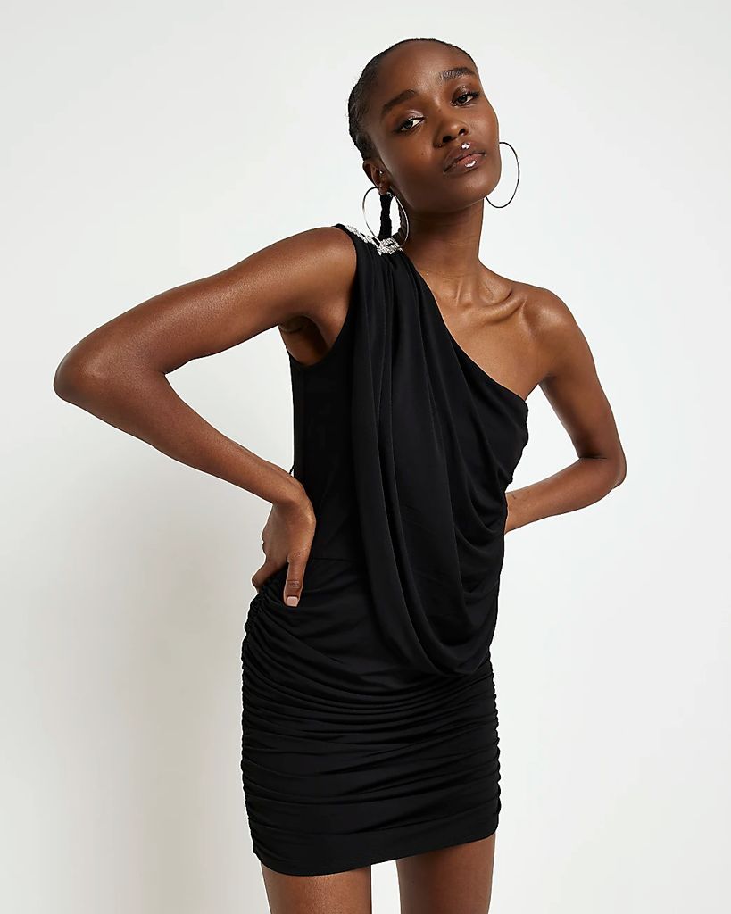 Womens Black One Shoulder Bodycon Mini Dress
