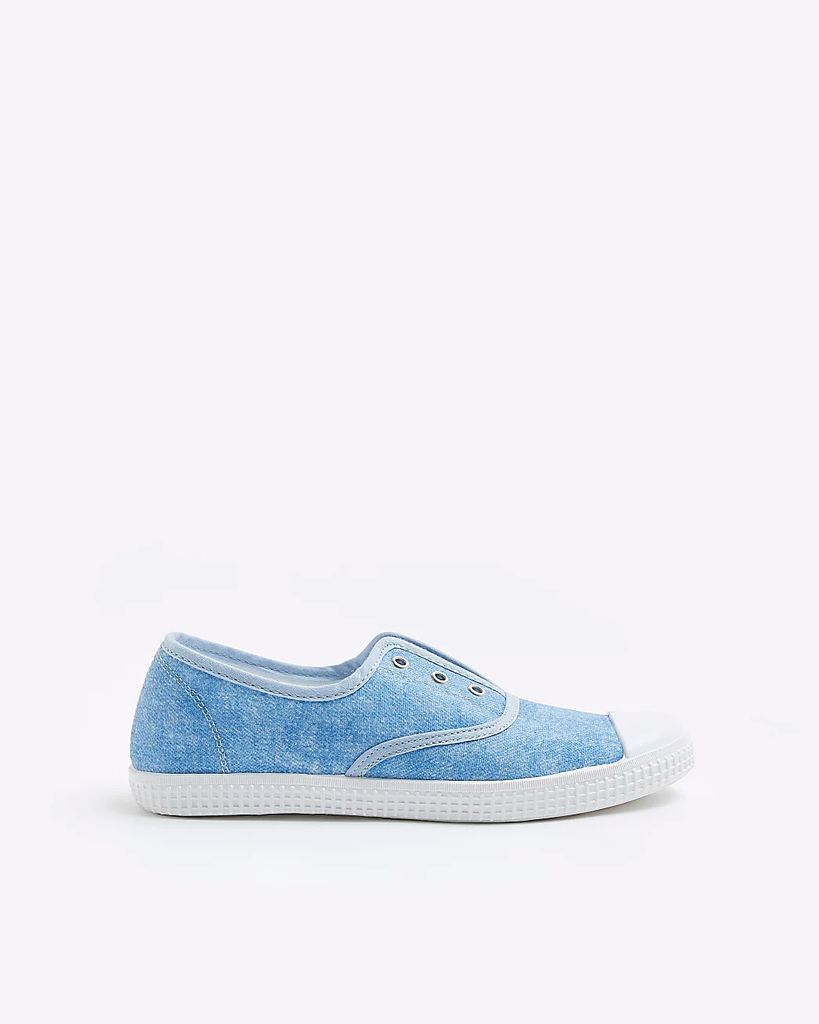 Womens Blue Canvas Slip On Trainers