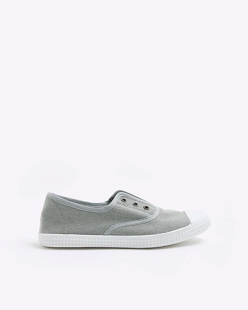 Womens Grey Canvas Slip On Trainers