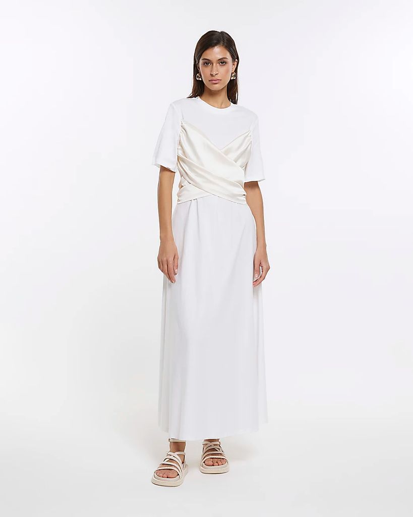 Womens White Ri Studio Satin Wrap Maxi Dress