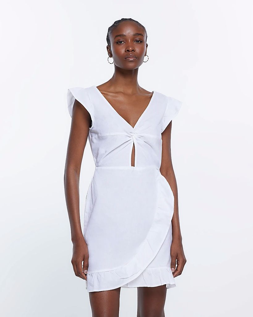 Womens White Cut Out Frill Mini Dress