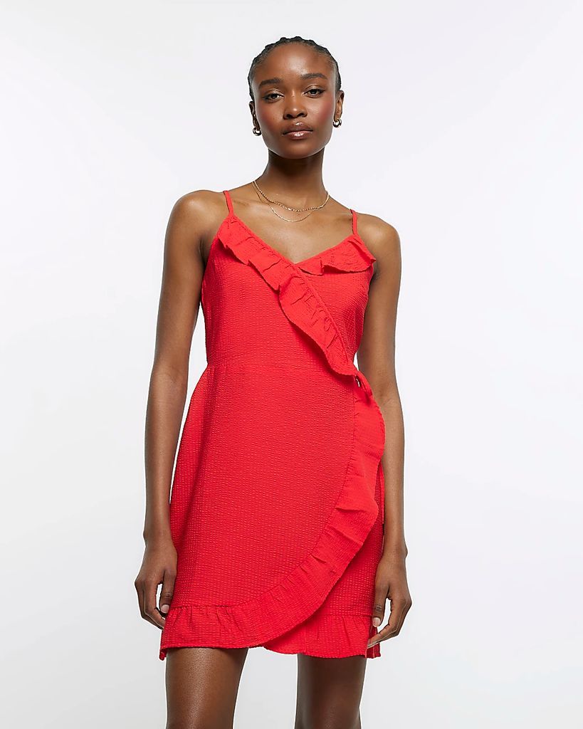 River Island Womens Red Frill Wrap Mini Dress