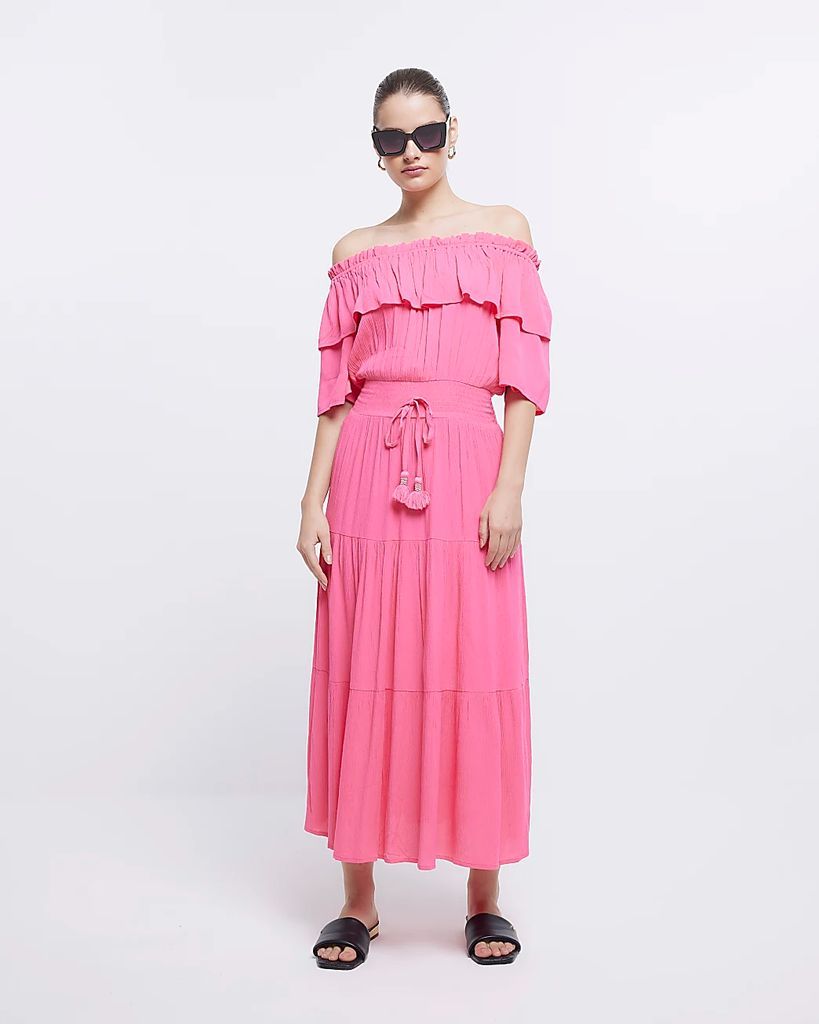 Womens Pink Maxi Bardot Dress