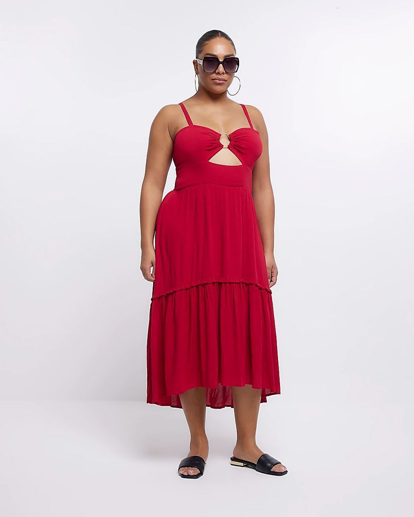 Womens Plus Red Cut Out Maxi Dress