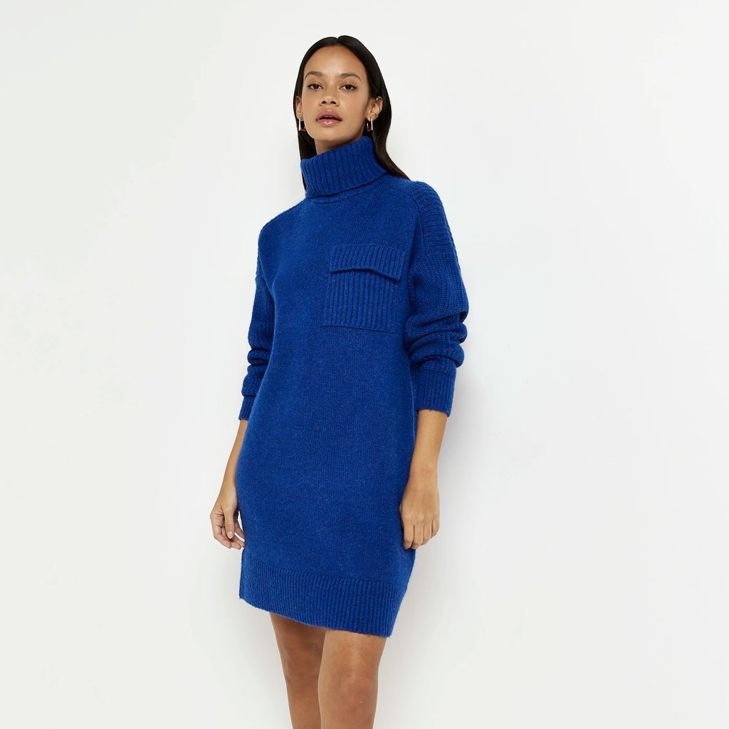 Womens Blue Oversized Knit Jumper Mini Dress