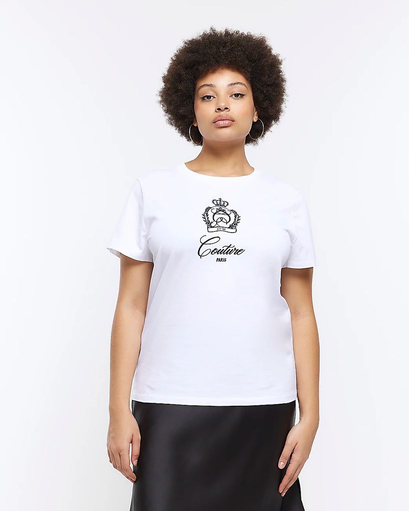 River Island Womens Plus White Embroidered T-Shirt