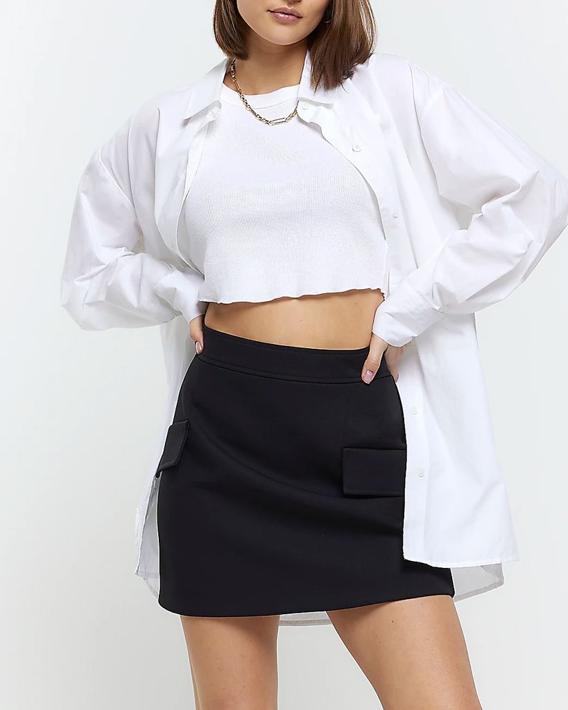 Womens Black Pocket Detail Mini Skirt