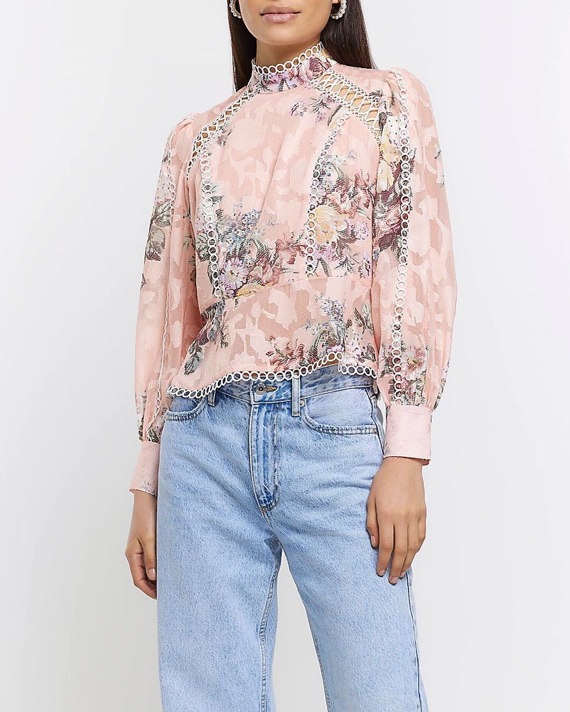 Womens Orange Floral Broderie Detail Blouse