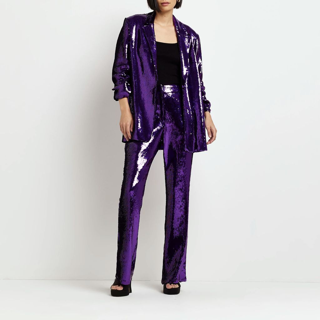 Womens Purple Sequin Flared Trousers