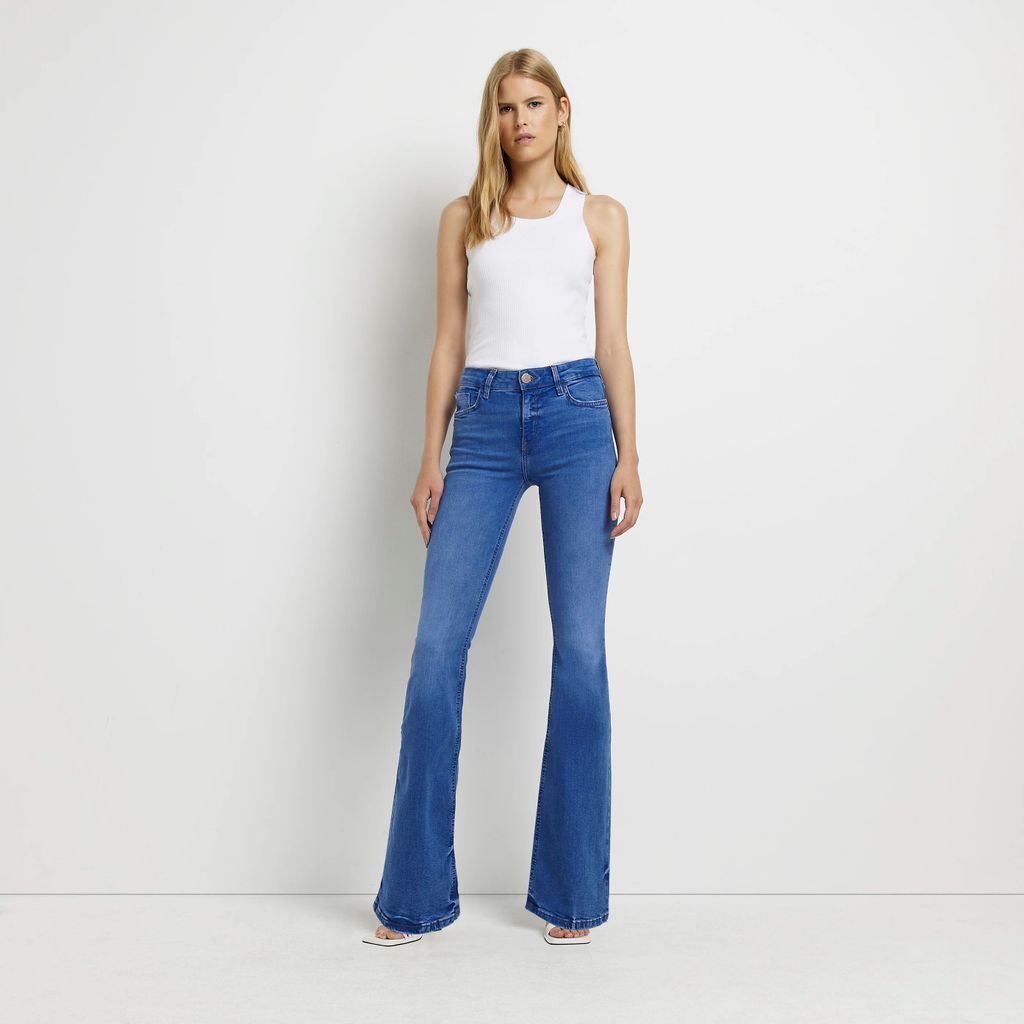 River Island Womens Blue Mid Rise Flared Jeans