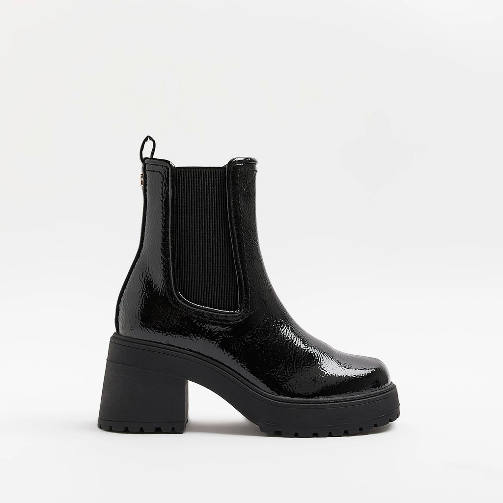 Womens Black Chunky Heeled Ankle Boots
