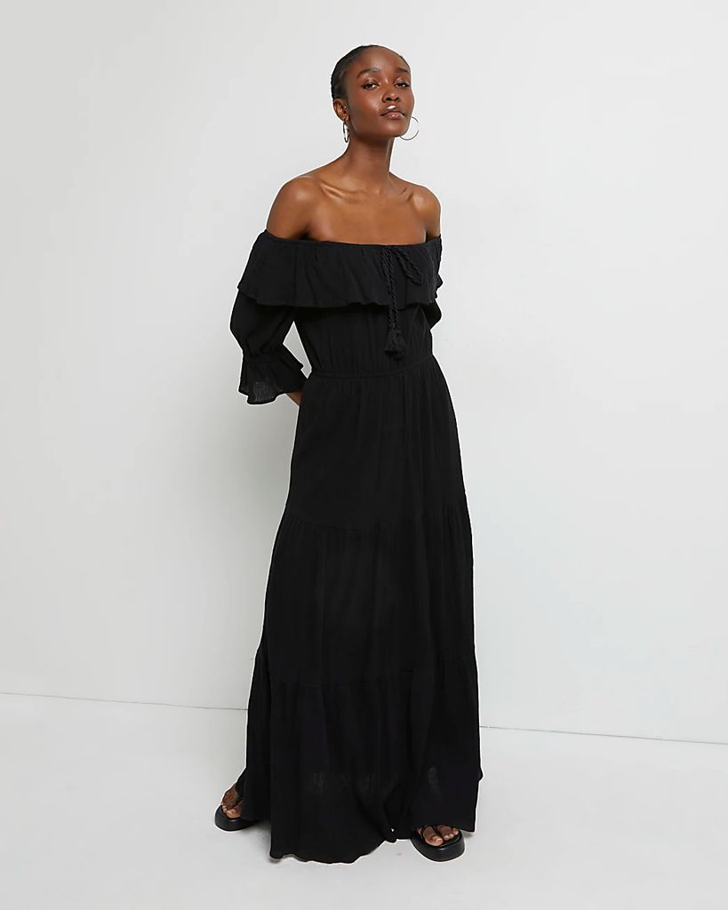 River Island Womens Black Bardot Maxi Dress